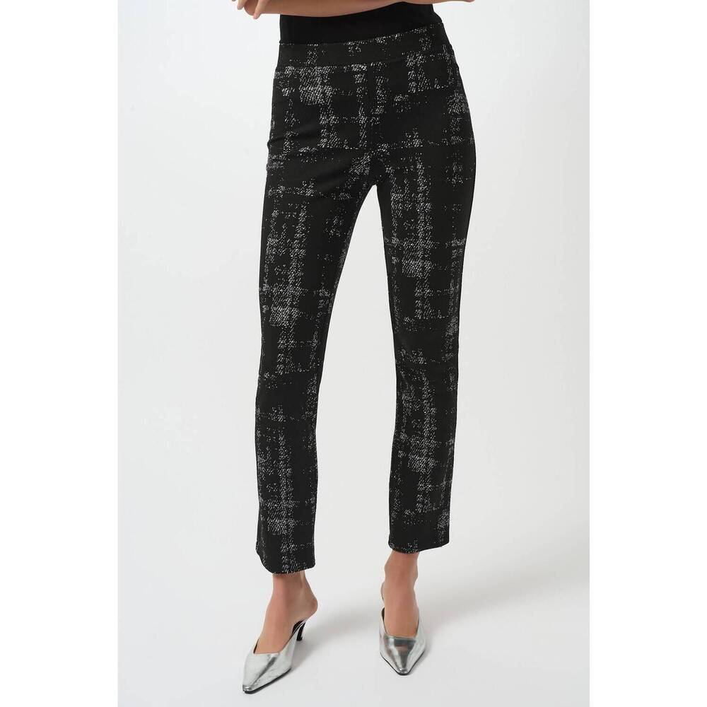 NEW JOSEPH RIBKOFF plaid jacquard slim ankle pants in black/off-white - Picture 1 of 4